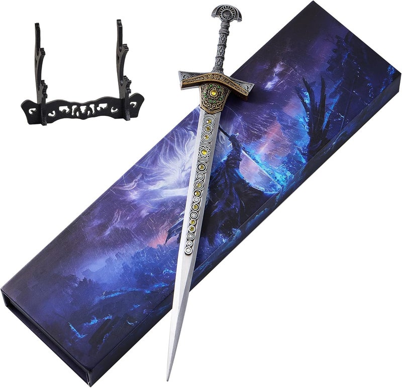 RACEROCKET Eldens Rings Miquellan Knight's Sword Model 11.8-Inch Metal Craft Sword with Display Stand Martial Arts Swords Action Figure Collectible Toy Desk Decor Party Supply Gift - Image 1